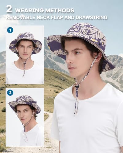Printed Bucket Hat UPF 50+ Sun Hat, Women Men Roll-Up Brim Boonie Hat - color: Purple