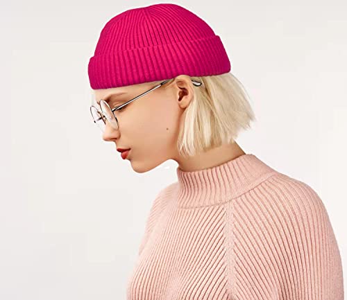 ROYBENS Swag Wool Knit Cuff Short Fisherman Beanie for Men Women Winter Hat - color: 1pcs-rhodo