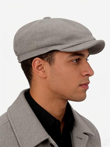 Adult 1920s Newsboy Cap for Men British Gangster Style Costume Baker Wool 8-piece Cap Halloween - color: Grey, size: L (23.6")