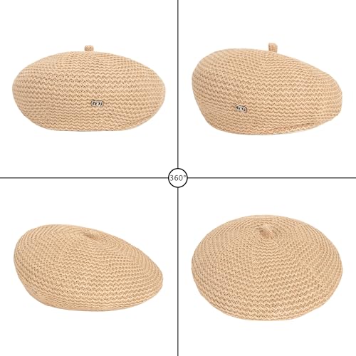 Women Summer Straw Woven Sunhat Classic Beret Artist Painter Sun Hat Cap - color: B Khaki