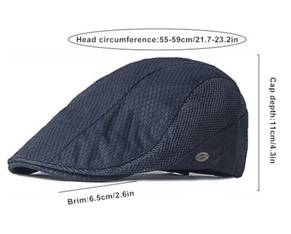 Mesh Cap Breathable Summer Newsboy Hat Adjustable Beret Ivy Cap Irish Cabbie Driving Fishing Hats - color: Navy