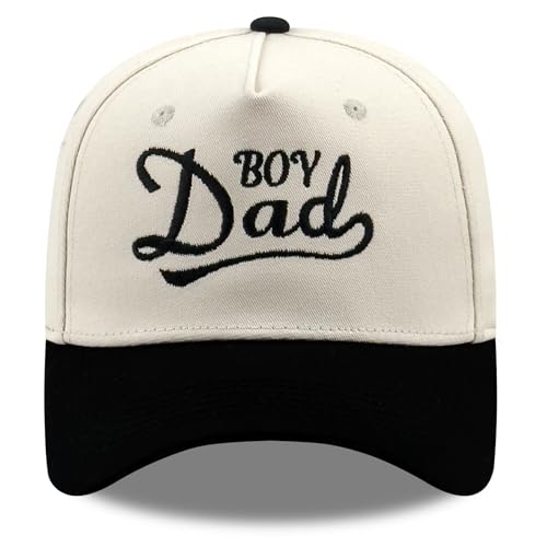 Embroidered Baseball Cap, Cotton Dad Hat, Fun & Heartfelt Stitching, Adjustable Casual Outdoor Hat for Men Women - color: Boy Dad - Black/Beige
