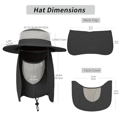 Outdoor Sun Hat UPF 50 Protection Waterproof Fishing hat Face Cover Summer Neck Flap Hat - color: Dark Gray Pro