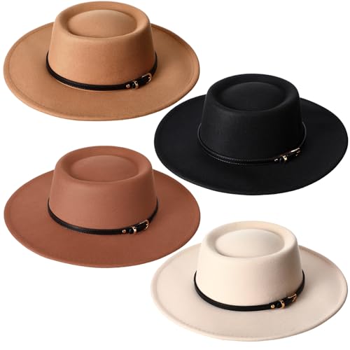 JaGely Hats Felt Hat for Women with Belt - color: Khaki, Black, Brown, Beige With Black Belt