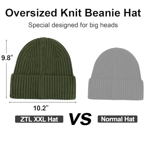 ZTL M/L/XL/XXL Merino Wool Beanie for Men Women, Fleece Lined Large Winter Hat, Big Knitted Cuffed Beanie Ski Skull Cap - color: Army Green, size: X-Large-XX-Large