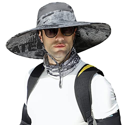 HUAMULAN Men Women 6" Wide Brim Sun Protection Hat Summer Fishing Hats - color: Shun004-shenhui-smo