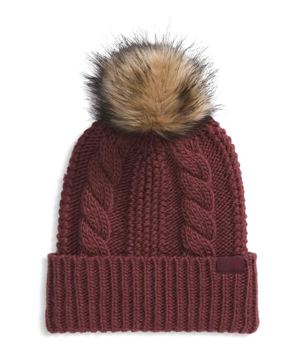 THE NORTH FACE Women's Oh Mega Fur Pom Beanie | Deep Fit Cuffed Winter Hat With Oversized Faux-fur Pom & Cable Detailing - color: Sumac