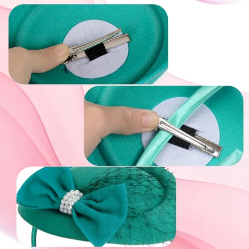 Fascinator Hat for Women Veil Fascinators Tea Party Wedding Retro Pillbox Hats for Cocktail Dresses Accessories - color: Peacock Green