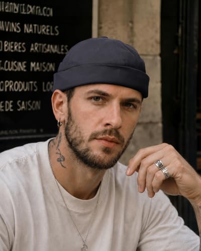 Croogo Brimless Hat for Men Cotton Docker Cap Adjustable Retro Skullcap - color: Navy