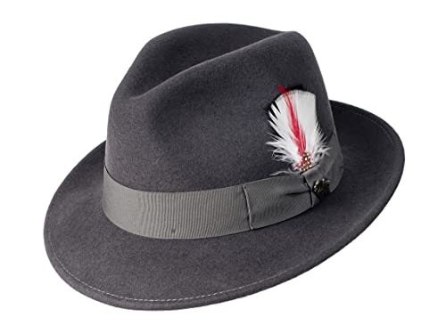 Bigalli Milano Hat Classic Mens Fedora Hat 100% Wool Felt Crushable Center Dent Water Repellent | Grosgrain Ribbon - color: Dark Grey, size: X-Large