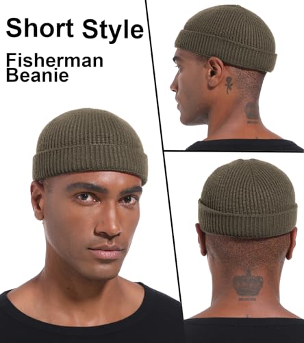 Wool Cuffed Beanie for Men Unisex Knit Watch Cap Thin Fisherman Beanies - color: Coffee