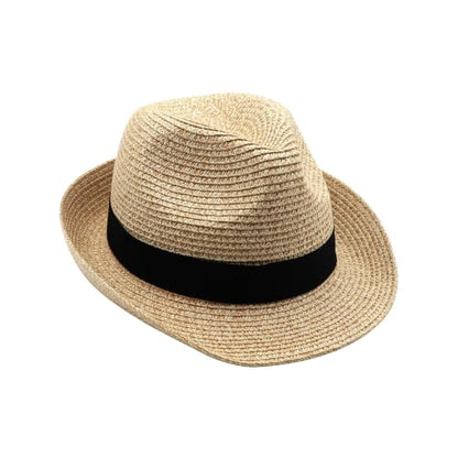 Straw Fedora Hat Panama Hats Mens Beach Hat Derby Hat Packable Trilby - color: Natural, size: Medium