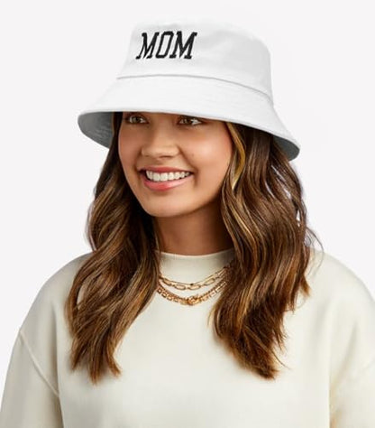 XYIYI Fashion Embroidery Bucket Hat Cotton Beach Fisherman Hats for Women Girls - color: Mom White