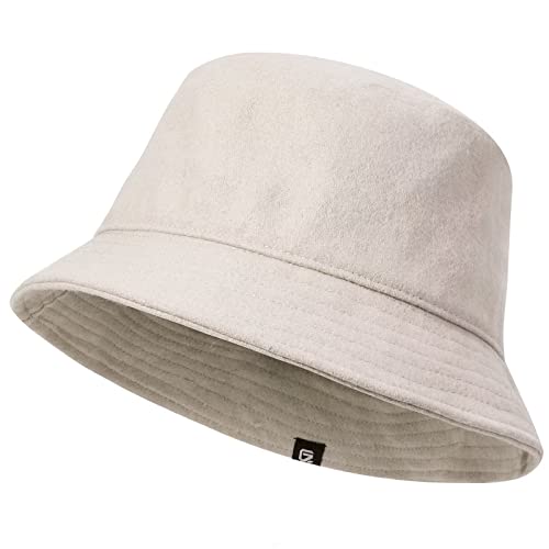 GADIEMKENSD Winter Bucket Hat - Premium Wool, Packable, Plain Colors, Unisex Warm Hat - color: Khaki Gray, size: Large