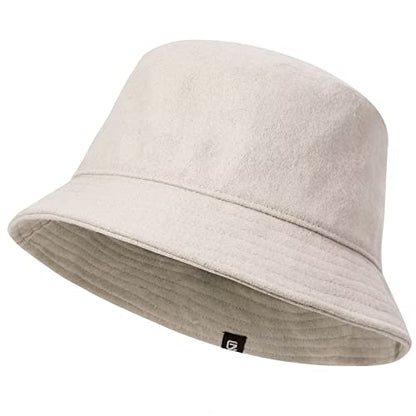 GADIEMKENSD Winter Bucket Hat - Premium Wool, Packable, Plain Colors, Unisex Warm Hat - color: Khaki Gray, size: Large