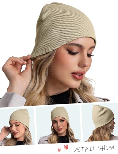 ROYBENS 100% Cotton No Cuff Beanie Hat Men Women, Fisherman Skull Cap - color: Khaki
