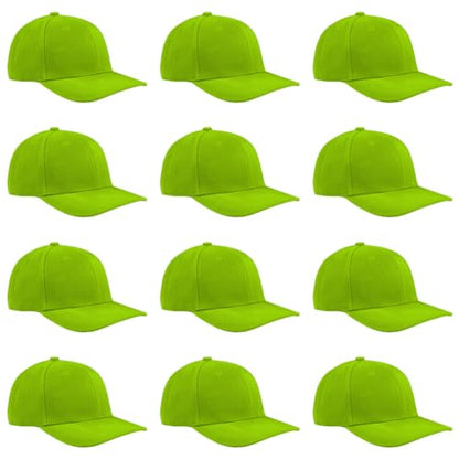 TK Flex Blank Hats, Adjustable Plain Hats, Casual Women's and Men's Hats, Baseball Caps for Patches and Embroidery, 12 Pack - color: Neon Green