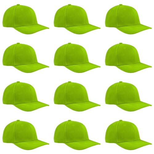 TK Flex Blank Hats, Adjustable Plain Hats, Casual Women's and Men's Hats, Baseball Caps for Patches and Embroidery, 12 Pack - color: Neon Green