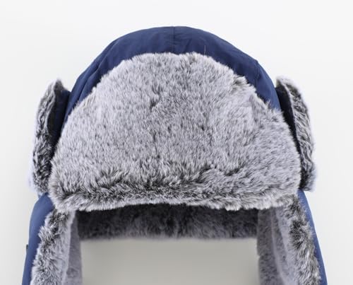 Home Prefer Men's Trapper Hat with Face Mask Faux Fur Trooper Trapper Hat for Men Winter Hunting Hat - color: Navy Blue