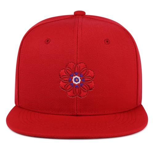 Flower Ornament Hip-Hop Snapback Hat Embroidered Baseball Cap Floral Embellishment - color: 12. Red