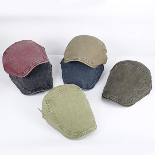 3Pcs Men's Newsboy Caps Cotton Cooling Hat Adjustable Flat Cap for Men - color: Washed-black+navyblue+green
