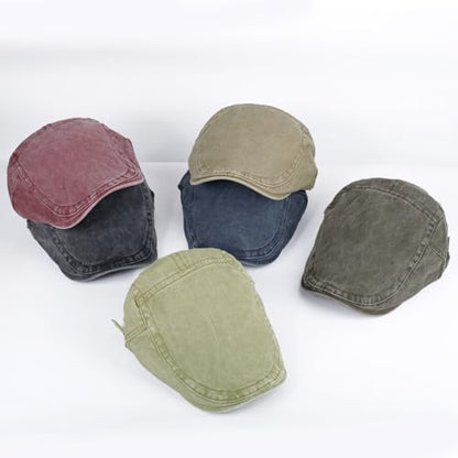 3Pcs Men's Newsboy Caps Cotton Cooling Hat Adjustable Flat Cap for Men - color: Washed-black+navyblue+green