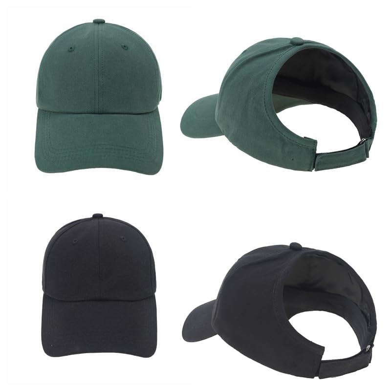 2 Pack Backless Cap for Women Natural Curly Hair Hat Baseball Cap Afro Puff Ponytail Hat - color: Black＆green