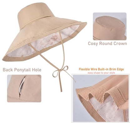 iHomey Packable Shapeable Extra Large Brim Floppy Sun Hat Reversible UPF 50+ Beach Sun Bucket Hat - color: B-pink