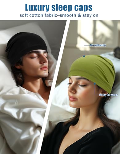 Cotton Skull Caps Lightweight Summer Beanie Hat Thin Sleep Sleeping Hats Chemo Caps Running Helmet Liner - color: Black & Sage