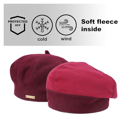 Beret - Warm Lined Wool Angora Knit Berets - French Paris Hat for Women - color: Burgundy
