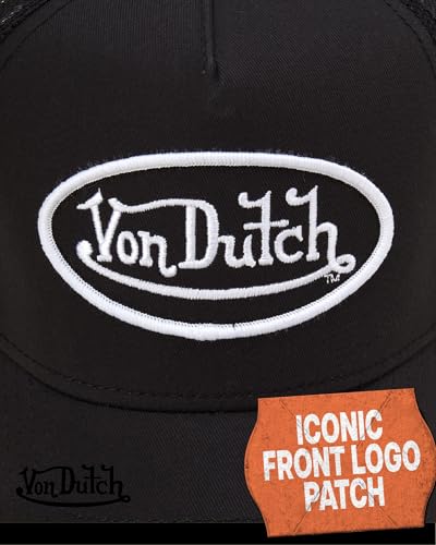 Von Dutch Unisex Trucker Hat - Retro Classic Solid Color Mesh Back Snapback Baseball Cap for Men & Women. - color: Black/White