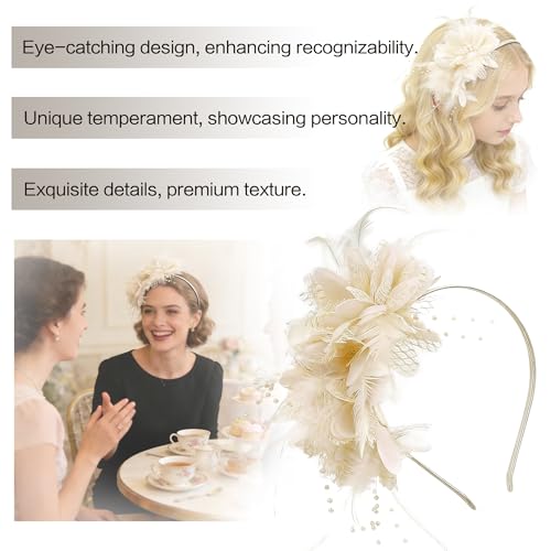 Fascinators for Women Ribbon Feather Tea Party Headwear - color: Th Off White
