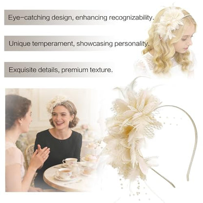 Fascinators for Women Ribbon Feather Tea Party Headwear - color: Th Off White