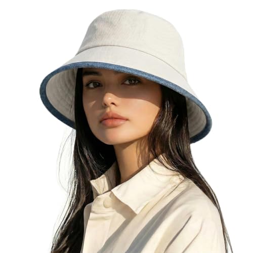 Summer Bucket Hat for Woman Men Cotton Wide Brim Sun Hat - color: White