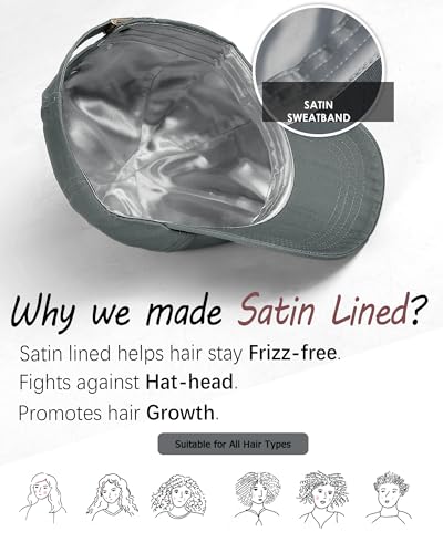 Lvaiz Womens Satin Lined Baseball Cap Washed Cotton Adjustable Dad Hat - color: Grey