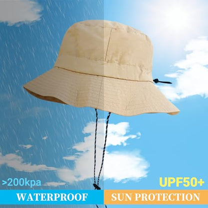NPJY Packable Sun Bucket Hat for Women Outdoor Waterproof Rain Hat - color: Darkgray (Packable)