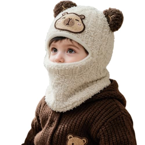 Baby Boys Knit Hat Winter Toddler Girls Balaclava Cute Animals Ear Hat Soft Fleece Lining Cap 6M-24M - color: Beige