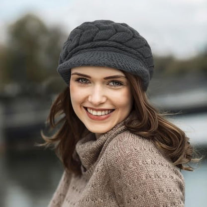 Loritta Womens Winter Beanie Hats, Thick Warm Beanie with Visor Brim - color: Dark Grey