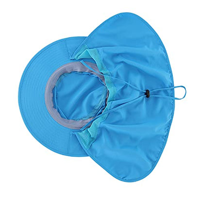 Home Prefer UPF50 Mens Sun Hat with Neck Flap Quick Dry UV Protection Cap Womens Wide Brim Fishing Hat Neck Flap Beach Garden - color: Sky Blue