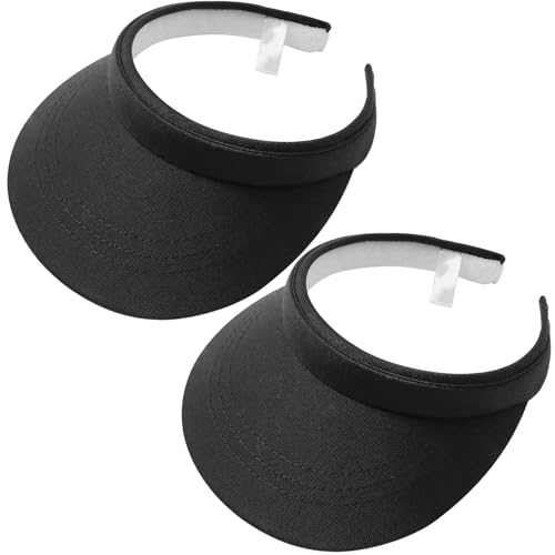 2 Pack Visor Women Men Sun Hat Clip On Visors Adjustable Sport Wide Brim Cap - color: Black
