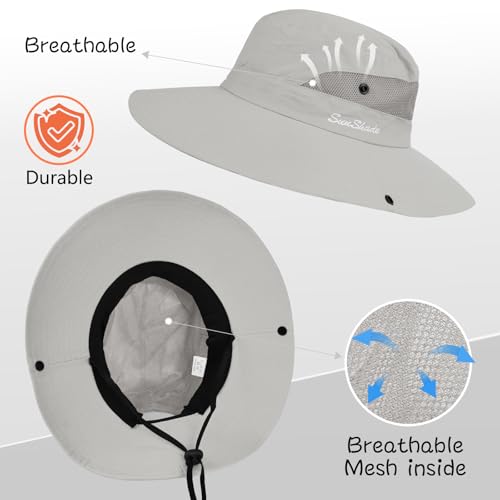 ZOORON Women's Ponytail Safari Sun Hat,Wide Brim UV Protection Bucket Hat - color: 1- Pure Light Grey