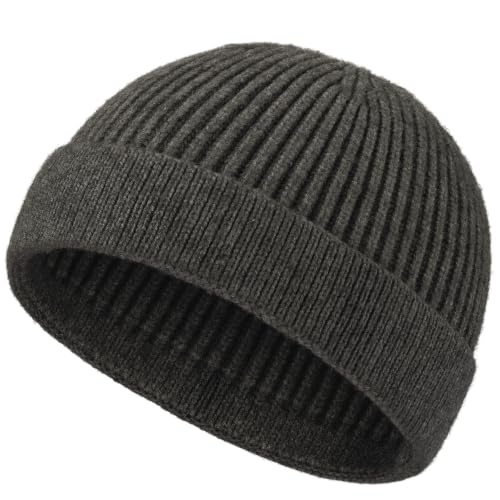 Short Beanie for Men Women, Wool Knit Cuff Winter Fisherman Hats - color: 1pcs-dark Gray