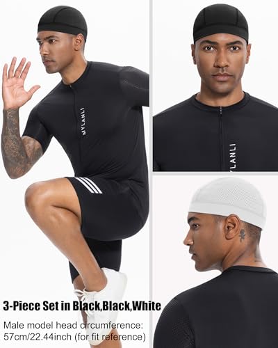 3PCS Cooling Breathable Skull Cap for Men Women Helmet Liner Caps - color: 3pcs(black+black+white)