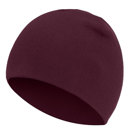 100% Cotton Beanie Hat for Men Women Cuffless Warm Winter Hats - color: 1pcs-wine Red