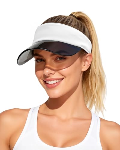 Transparent Sun Visor Hat for Women Men - UPF 50+ Clear Brim Adjustable Drawstring for Golf Tennis Pickleball - color: White