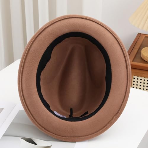 FREEBIRD99 Men's Wool Felt Trilby Hat Short Brim Fedora Hat - color: Bright Brown