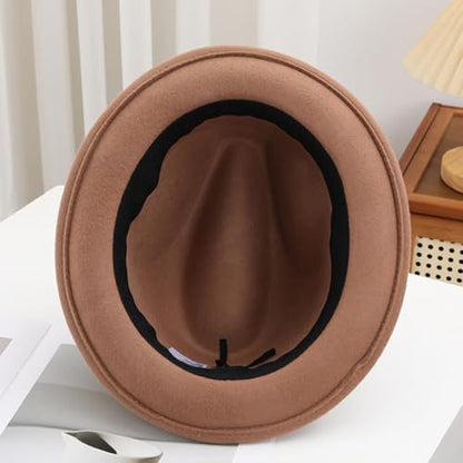 FREEBIRD99 Men's Wool Felt Trilby Hat Short Brim Fedora Hat - color: Bright Brown