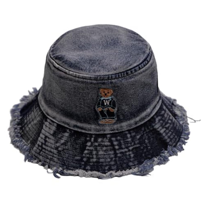 Cotton Denim Distressed Bucket Hat, Sun Hat, Hat for Men and Women - color: Blu29