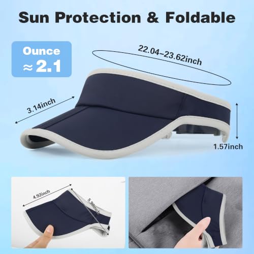 Sun Visor Caps Foldable Brim Adjustable Visor Hats for Women Men - color: Navy Blue