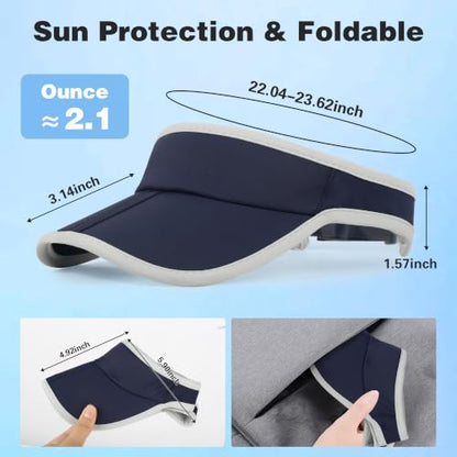 Sun Visor Caps Foldable Brim Adjustable Visor Hats for Women Men - color: Navy Blue